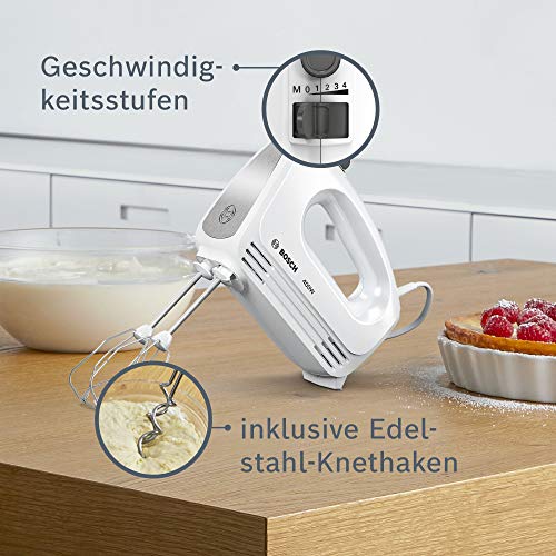 Bosch Hausgeräte Handrührer CleverMixx MFQ24200, 2 Rührbesen, 2 spülmaschinengeeignet, 4 Stufen, leicht, leise, 400 W Weiß/Edelstahl