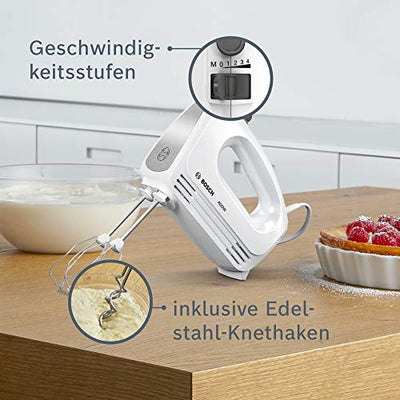 Bosch Hausgeräte Handrührer CleverMixx MFQ24200, 2 Rührbesen, 2 spülmaschinengeeignet, 4 Stufen, leicht, leise, 400 W Weiß/Edelstahl