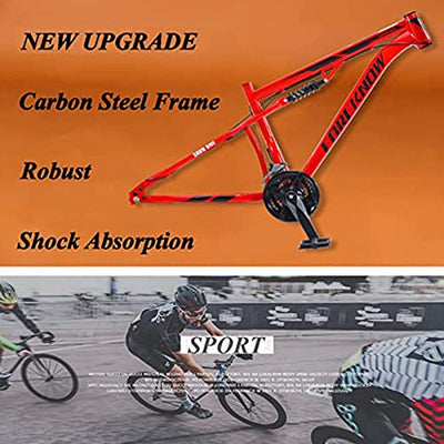 Wmmner Mountainbikes für Herren, Mountainbike für Erwachsene, 26 Zoll (66 cm), mit vollständiger Federung, großer Rahmen aus Stahl mit hohem Kohlenstoffgehalt, Doppelscheibenbremse, Riesenfahrrad