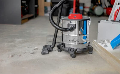 Lehmann Haddo Industriestaubsauger 2000W | Aschesauger für Kamin mit Doppelfilteranlage | Kaminsauger Ascheschlucker | Nass Trockensauger mit 20 Liter Edelstahltank, Silber