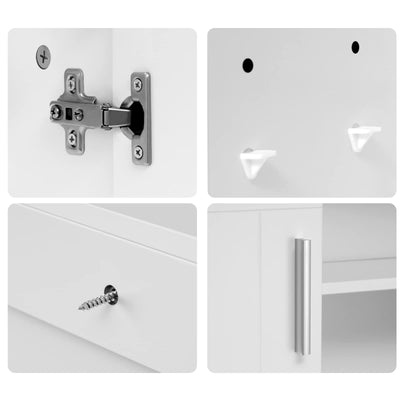 EUGAD Badezimmerschrank mit Spiegel, Spiegelschrank mit Tür Metallscharnieren, Schrank mit 5 Fächern 2 verstellbaren Trennwänden, Hängeschrank aus E1-MDF, Weiß, 54x55x15 cm