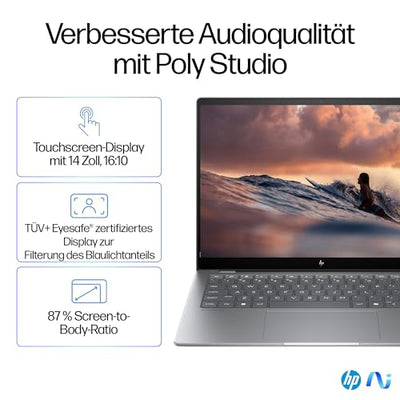 HP OmniBook X Next Gen AI Laptop | Qualcomm Snapdragon X Elite X1E-78-100 (12C) mit dedizierte NPU für KI | 45 NPU TOPS | Copilot+ PC | 14" 2,2K Touchscreen | 16 GB RAM | 1TB SSD | Win11 | Silber