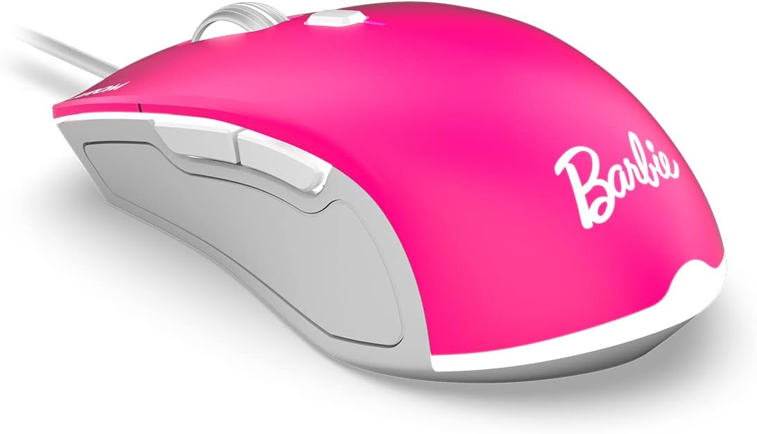 KROM Maus und -Mausunterlage Barbie Edition Kandy - Weiße LED-Membrantastatur, Maus optischem Sensor 6400 DPI, Mause-Matte hat eine Gummibasis, Französisch Layout, pink