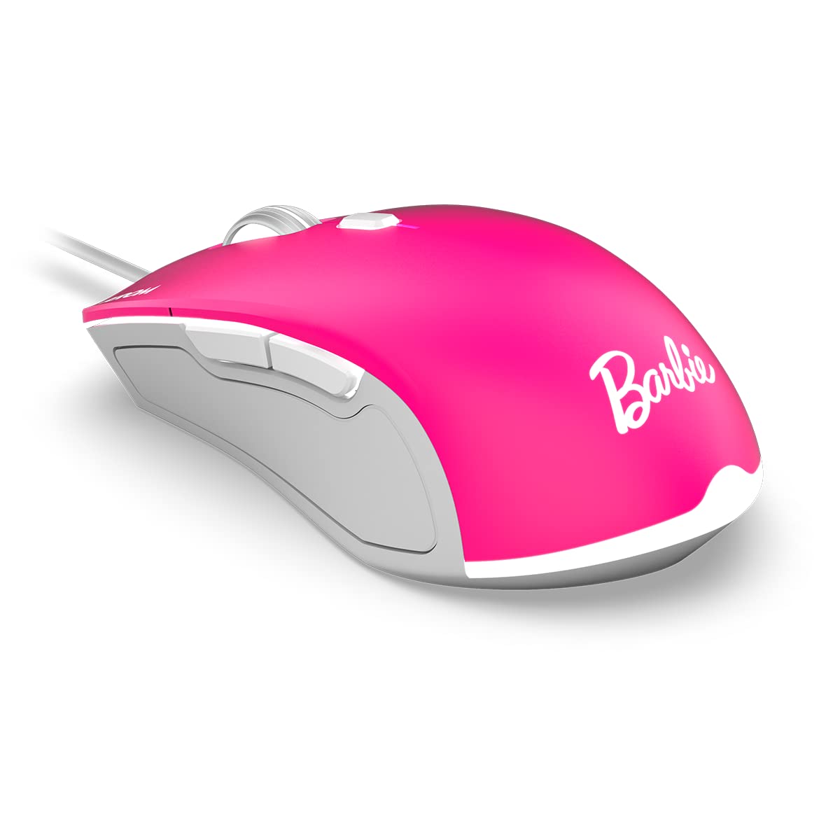 KROM Maus und -Mausunterlage Barbie Edition Kandy - Weiße LED-Membrantastatur, Maus optischem Sensor 6400 DPI, Mause-Matte hat eine Gummibasis, Französisch Layout, pink