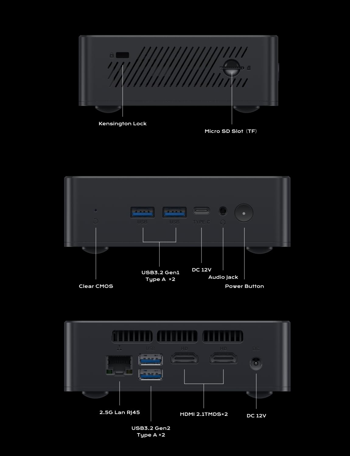 MINIS FORUM Mini-PC UN100P, Intel Alder Lake der 12. Generation – N100, 16 GB DDR4 RAM 512 GB PCIe SSD, 2 x HDMI 2.1 TMDS/USB-C, 4 x USB-Anschlüsse, 2,5 G RJ45, WiFi 6, BT5.2