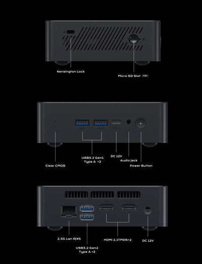 MINIS FORUM UN100P Mini-PC, Intel Alder Lake der 12. Generation – N100, 16 GB DDR4 RAM 512 GB PCIe SSD, 2 x HDMI 2.1 TMDS/USB-C, 4 x USB-Anschlüsse, WiFi 6, BT5.2, 2,5 G RJ45