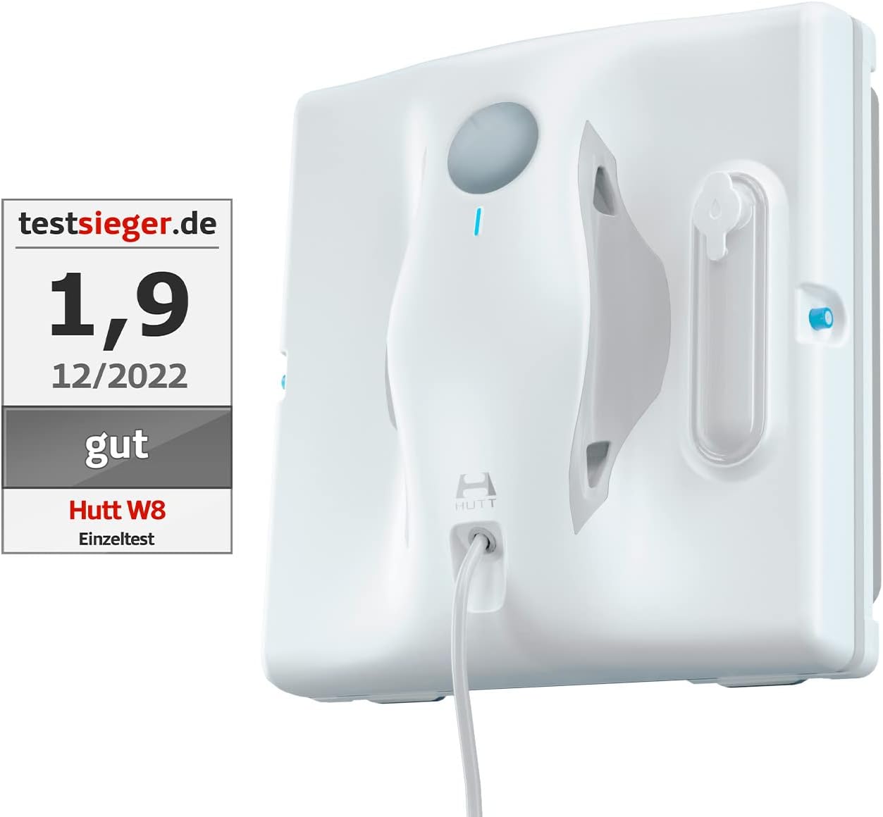 Hutt W8 Fensterputzroboter mit 2-Fach Sprühsystem (80ml Tank, max 3800Pa Saugleistung, Kanten- und Hinderniserkennung, Für Glas, Fliesen, Wintergärten, Spiegel etc, Sicherungsseil, 4x Reinigungstuch)