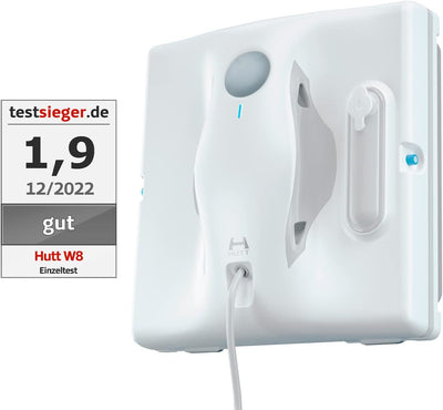 Hutt W8 Fensterputzroboter mit 2-Fach Sprühsystem (80ml Tank, max 3800Pa Saugleistung, Kanten- und Hinderniserkennung, Für Glas, Fliesen, Wintergärten, Spiegel etc, Sicherungsseil, 4x Reinigungstuch)