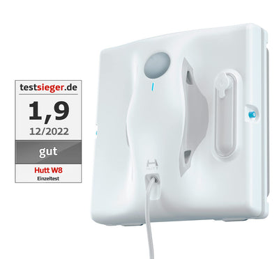 Hutt W8 Fensterputzroboter mit 2-Fach Sprühsystem (80ml Tank, max 3800Pa Saugleistung, Kanten- und Hinderniserkennung, Für Glas, Fliesen, Wintergärten, Spiegel etc, Sicherungsseil, 4x Reinigungstuch)