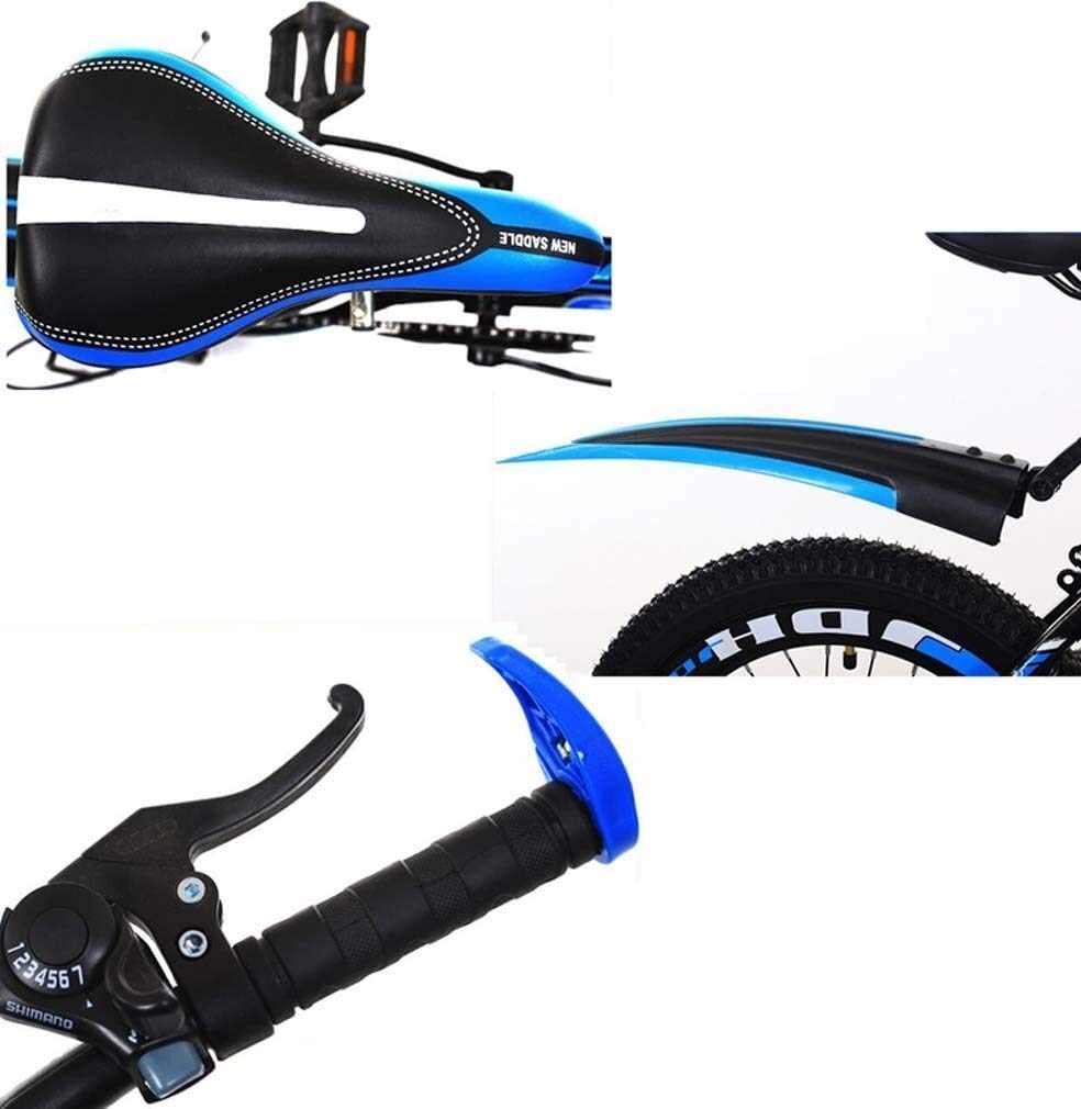 MU Mountainbike Für Kinder, Kleinstahlrahmen Mit Variabler Geschwindigkeit Kinderfahrrad Für 6-12 Jahre Alt Jungen Mädchen, Schüler Gebirgsfahrrad Mit Kessel Und Rücksitz, 6-Gang, Blau, 22Inch