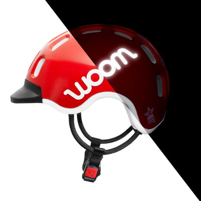 woom Kids Helm, Fahrradhelm für Kinder, mit Visier, für Jungen und Mädchen, 53–56 cm, Größe M, Verstellbar, Aufprallschutz, Rot (woom red)