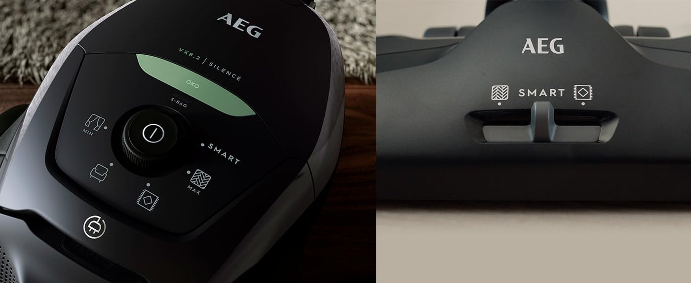 AEG VX82-1-ÖKO Staubsauger / 75% Recyclingmaterial / autom. Saugkraftregulierung / extrem leise auch auf Teppich / Aufnahme von großen + kleinsten Partikeln / langes Kabel / 600W / schwarz