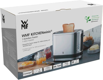 WMF Küchenminis 1-Scheiben Toaster Langschlitz XXl-Toast, Mini Toaster mit Brötchenaufsatz 7 Bräunungsstufen Überhitzungsschutz 600W Edelstahl matt