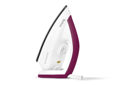 Tefal Trockenbügeleisen Easygliss, 1200W, Bügeleisen ohne Dampf, Durilium Bügelsohlen-Technologie, Thermostat, Bereitschaftsleuchte, extralanges Netzkabel, weiß/dunkelrot, FS4030