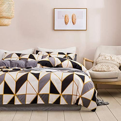 ARYURBU Geometrisch Bettwäsche 135x200 cm & Kissenbezug 80x80 cm - aus Atmungsaktiv Mikrofaser, Leicht und Weich Bettbezug Set 2teilig - Dreieck Schwarz Weiß