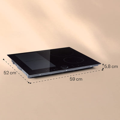 Klarstein Induktionskochfeld, Glaskeramik Kochfeld, mit 4 Platten, Einbau- mit Touch-Display, Digitalanzeige und Timer-Funktion, Schnelles Aufheizen, 7000 Watt