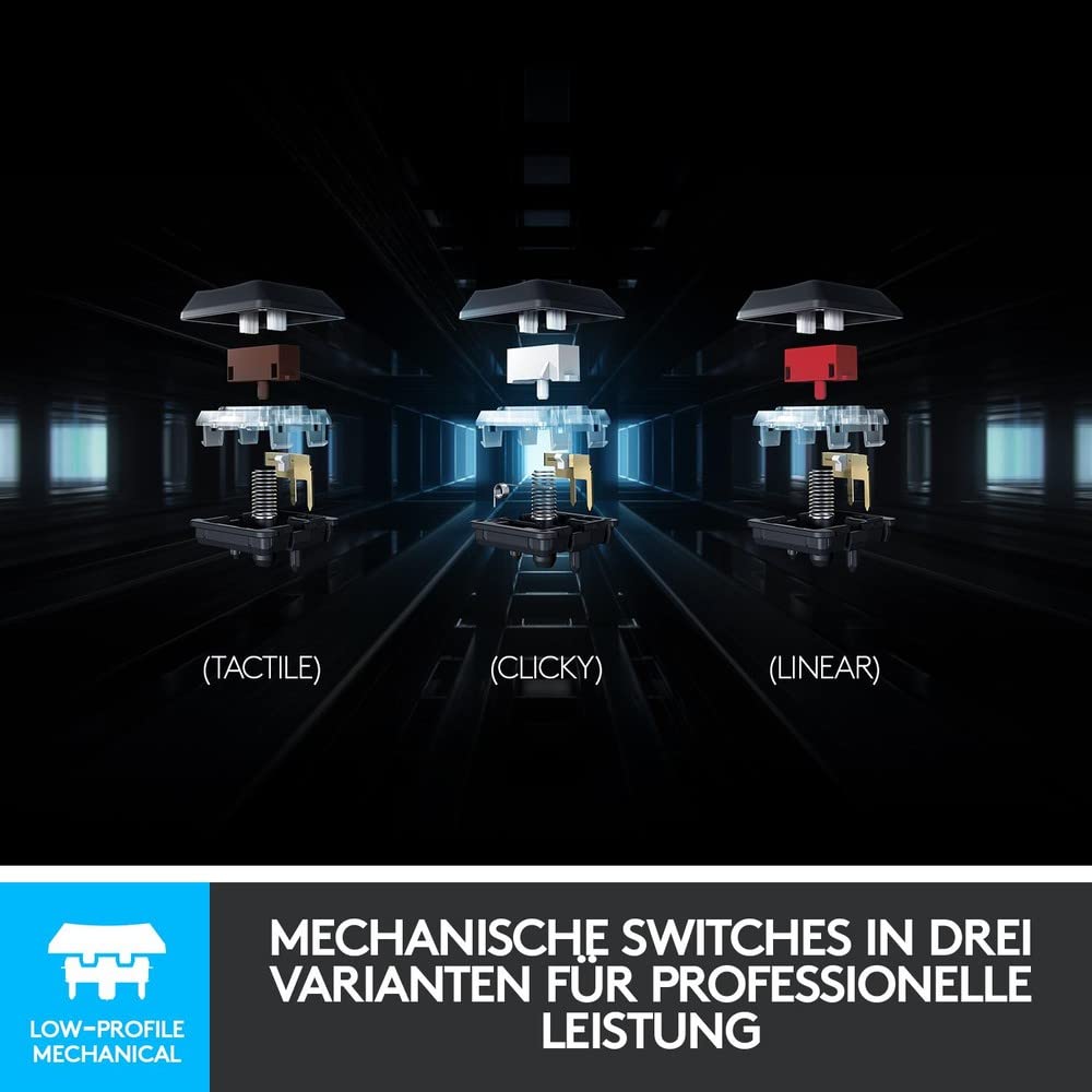 Logitech G815 mechanische Gaming-Tastatur, Taktiler GL-Tasten-Switch mit flachem Profil, LIGHTSYNC RGB, 5 Programmierbare G-Tasten, Multimedia-Bedienelemente, Deutsches QWERTZ-Layout - Carbon