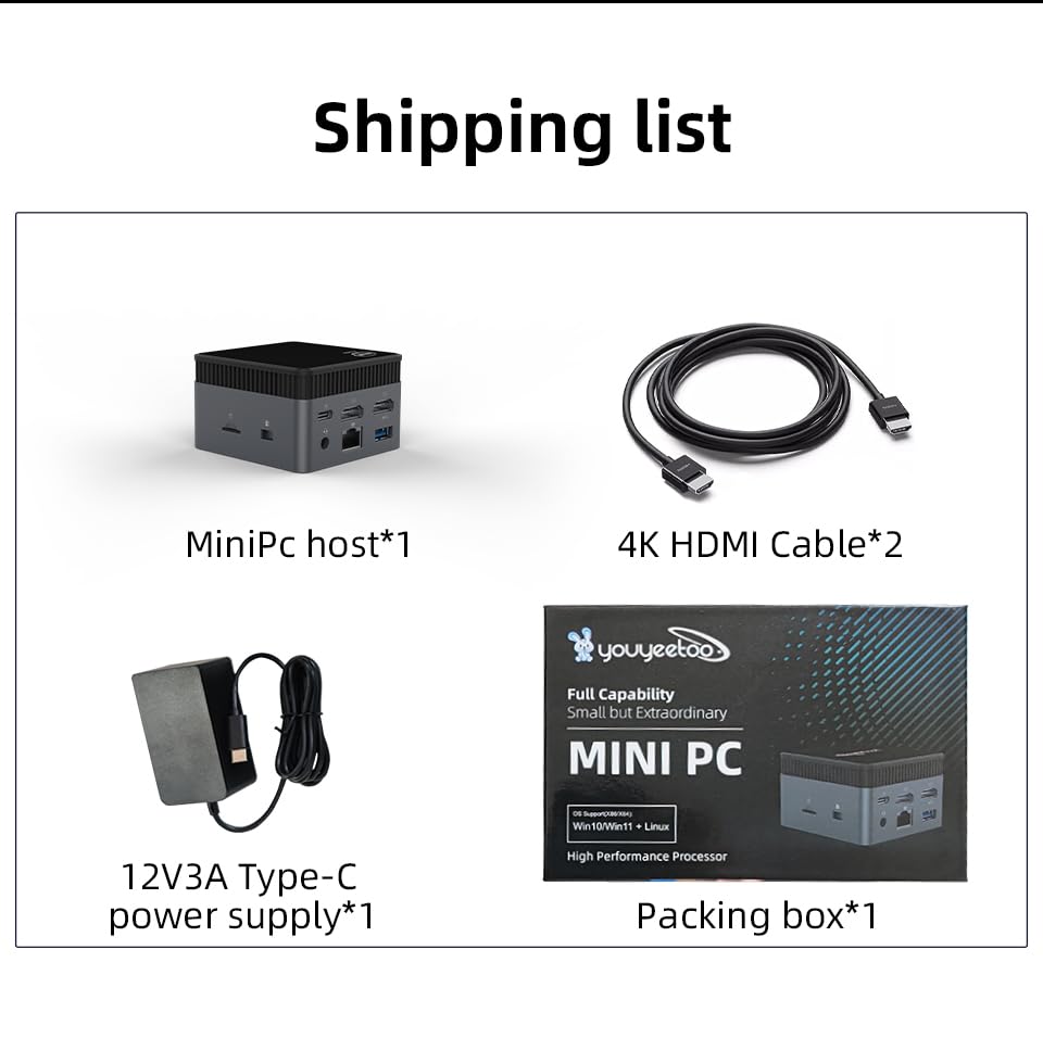 WayPonDEV BY51 Intel Alder Lake N100 Mini-Computer, Windows 11 Pro Mini-PC, LPDDR5 RAM, unterstützt Dual 4K Display, WiFi5/BT4.2, GbE für Büro-Heimkino-Gaming (12GB RAM +256G SSD)