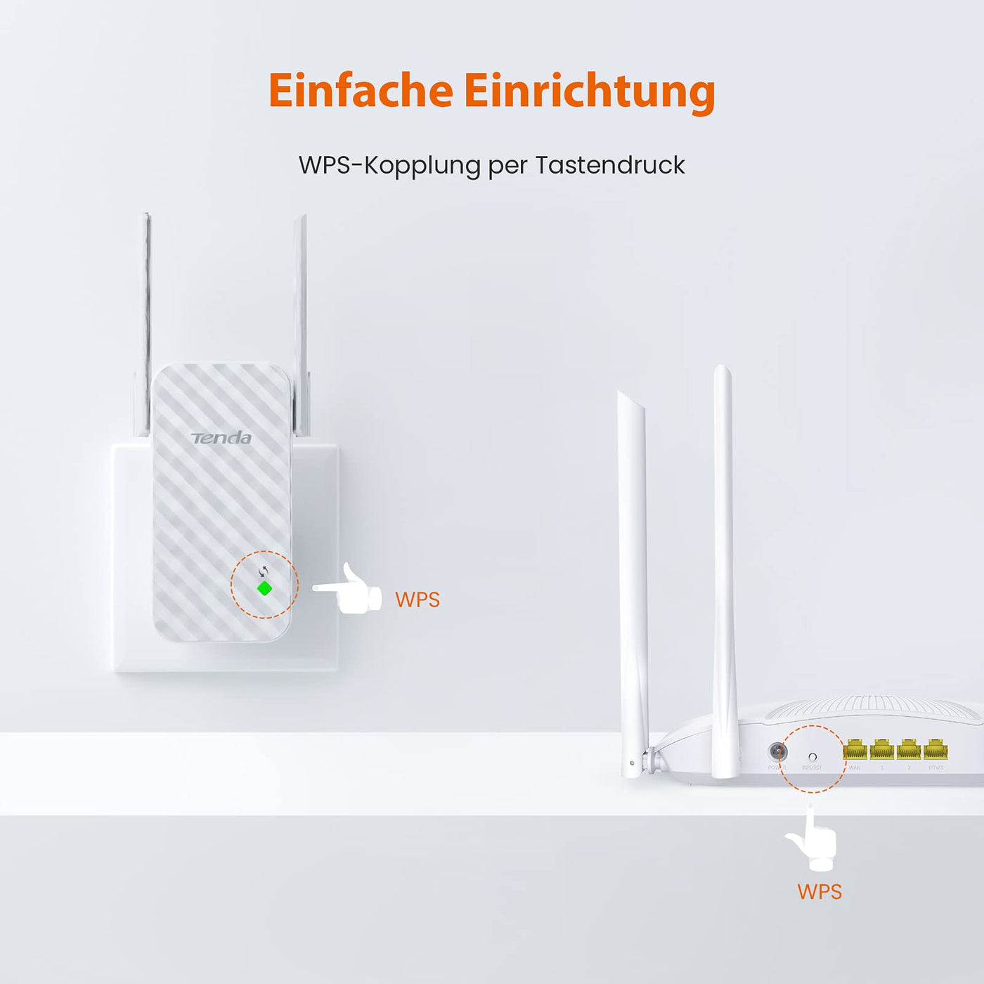 Tenda WLAN Verstärker A9, N300 WLAN Repeater mit 3dbi-Antennen, Signalverstärker mit WPS, WiFi Extender, Signalstärkeanzeige, hohe Reichweite und Wanddurchdringung, kompatibel mit Allen WLAN Routern