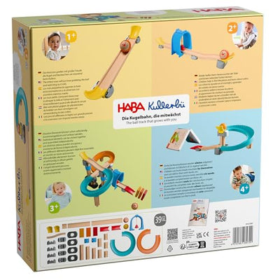 HABA Kullerbü Kugelbahn Step-by-Step – Cleveres Klicksystem für stabilen Spielspaß – Murmelbahn ab 12 Monaten – Kombinierbar mit Allen Kullerbü-Bahnen – 2012252001