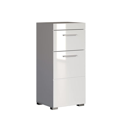 trendteam smart living - Amanda - Kommode - Weiß Hochglanz - Standschrank - (BxHxT) 37 x 79 x 31 cm - Badschrank mit 1 Tür und 1 Schublade - silberfarbene Griffe - universal einsetzbar