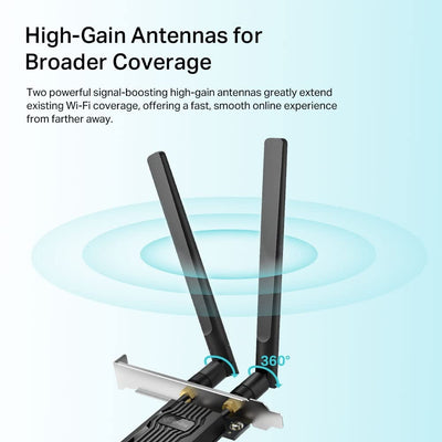 TP-Link Archer TX20E AX1800 Wi-Fi 6 Bluetooth 5.2 PCIe-Adapter, max 1201 Mbit/s 5 GHz und max 574 Mbit/s 2,4 GHz, WPA3-Verschlüsselungsstandard, MU-MIMO, Unterstützt nur Windows 11/10 (64-bit)