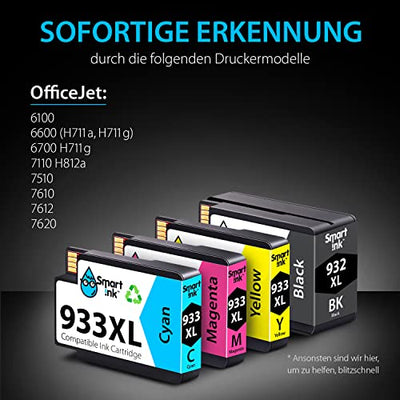 Smart Ink Kompatible Druckerpatronen als Ersatz für HP 932 XL 933 XL 932XL 933XL 4 Multipack (Schwarz Cyan Magenta Gelb) Patronen Höher Kapazität für HP Officejet 6600 6700 7612 7510 7110 6100 7610