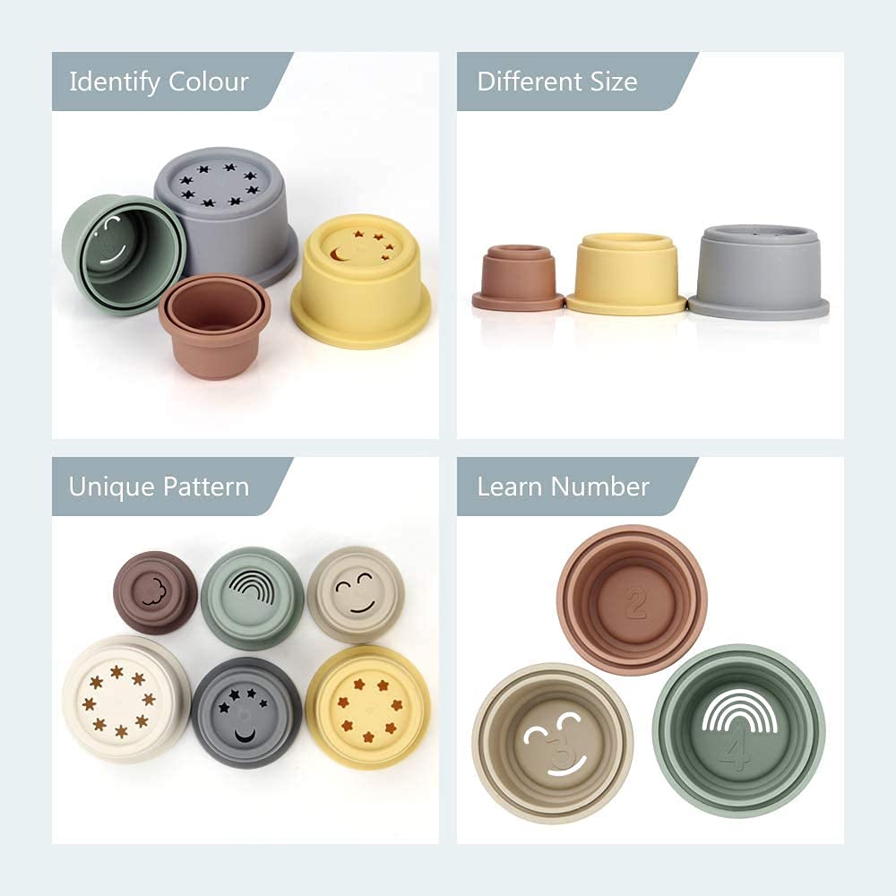 Mini Tudou 8 Stück Stapelbecher, Schichtenspielzeug, Baby Badespielzeug& Spielzeug Bauen für die frühe pädagogische Entwicklung Bestes Lernspielzeug Geschenk für 6 Monate + Jungen & Mädchen