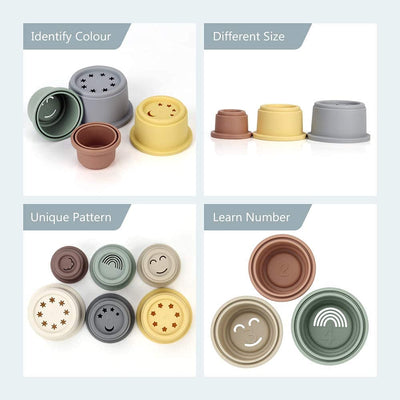 Mini Tudou 8 Stück Stapelbecher, Schichtenspielzeug, Baby Badespielzeug& Spielzeug Bauen für die frühe pädagogische Entwicklung Bestes Lernspielzeug Geschenk für 6 Monate + Jungen & Mädchen