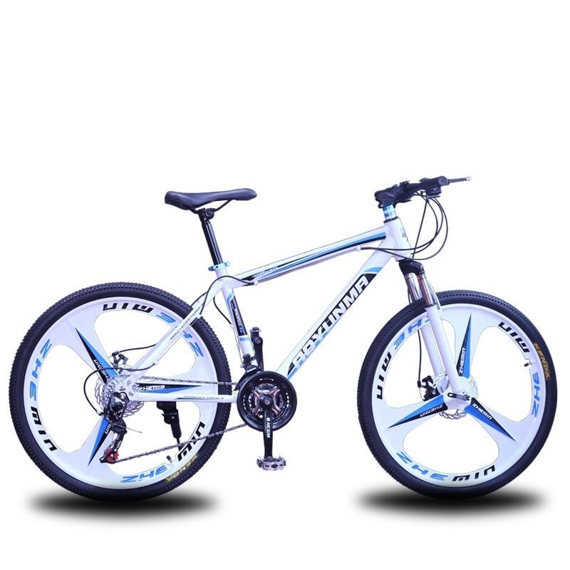 Wmmner Mountainbike für Herren und Damen, 21 Gänge, Erwachsenenrad, 700 C, stoßdämpfende Vordergabel, stoßdämpfende Federung, Schulfahrrad, Weiß / Blau, 66 cm (26 Zoll)