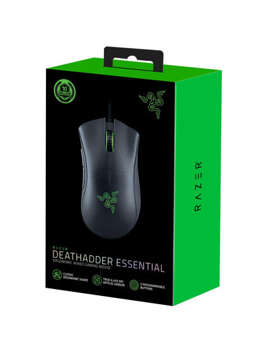 Razer DeathAdder Essential (2021) - Kabelgebundene Gaming-Maus mit Optischem Sensor mit 6400 DPI (5 programmierbare Tasten, Ergonomischer Formfaktor, 10 Millionen Klicks Lebensdauer) Schwarz