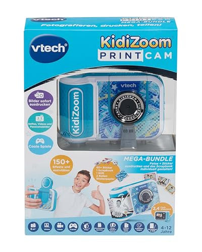Vtech KidiZoom Print Cam Scrapbook Bundle blau - Kreative Kamera, die Bilder direkt ausdrucken kann - Inkl. Scrapbook, Stickern, Stift und Druckerpapier