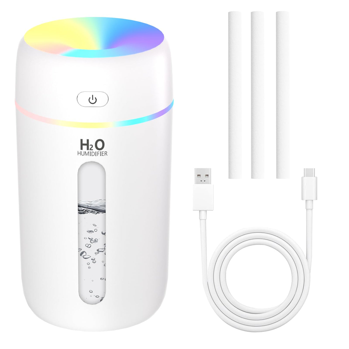 KARFUN Luftbefeuchter,Mini Humidifiers fürs Auto mit 7 Farben Licht,Leiser Raumbefeuchter Klein,Automatische und Leise,Abschaltung,Büro,Schlafzimmer,Auto,Desktop (Weiß)