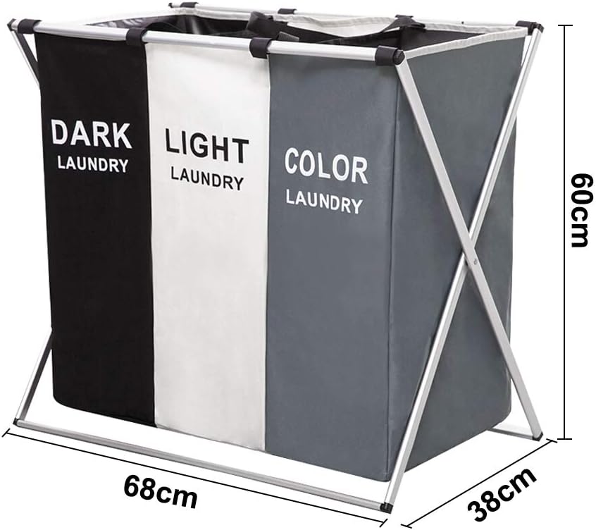 UHAPEER Wäschekorb 3 Fächer Große Faltbare Schmutziger Korb Wasserdicht WÄschesammler Platz Kleidung Klassifizierung Hell/Dunkel/Gefärbt (68 * 38 * 60cm, 3 Fächer)