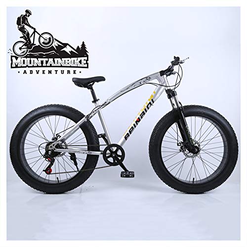 Wmmner Hardtail Mountain Bike 26 Zoll mit mechanischen Scheibenbremsen für Männer und Frauen, Fat Tire Adults Mountain Fahrrad, High Carbon Steel & Adjustable Seat & Front Federung, Silber, 27 Speed