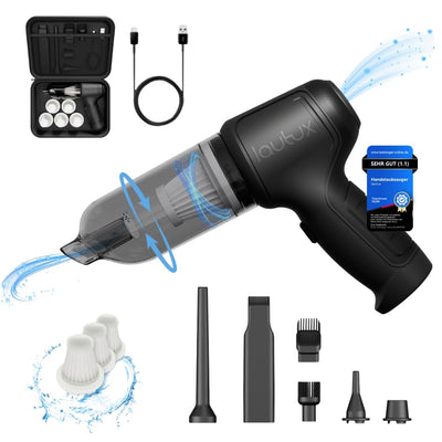 Turbotastic Pro 3in1 Handstaubsauger Standard Set: Leistungsstarker Sauger mit Power-Modus, Druckluft- und Vakuumfunktion, 2 Jahre Garantie inkl. Filter - Ideal für Haus, Garten und Auto