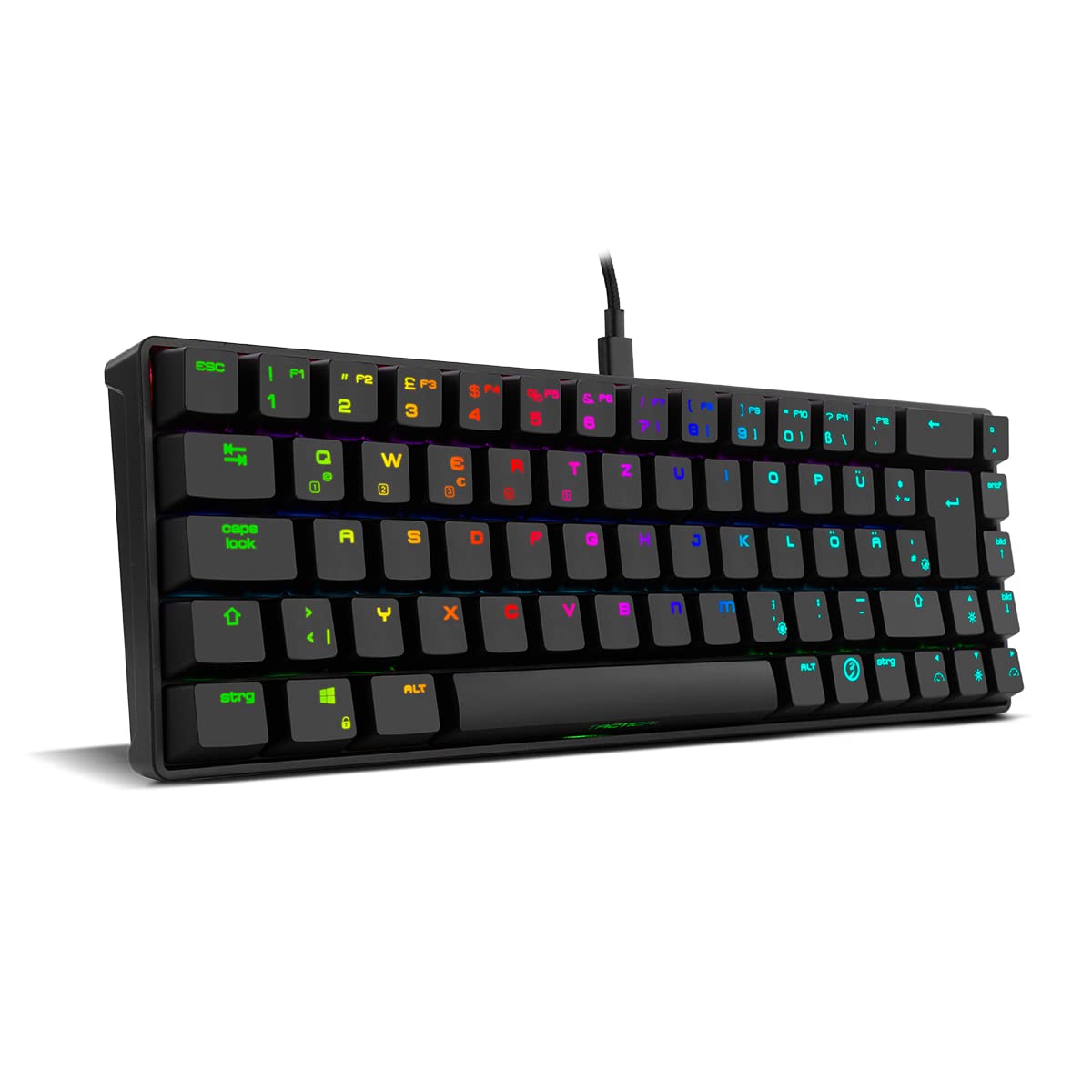 Ozone Gaming Mini Tactical Keyboard -OZTACTICALDE- Mechanische Tastatur ohne Ziffernblock, Bluetooth, Outemu Red Switches, RGB LED Beleuchtung, leise, DE Layout, Schwarz