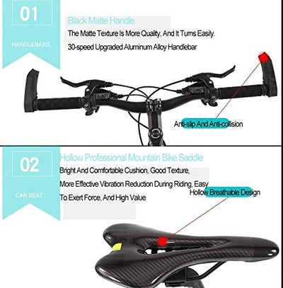 DULPLAY Mountainbikes,Unisex 24 Geschwindigkeit Shock Dual Disc Bremsen Erwachsene Fahrrad,Luxus Rennrad Fetter Reifen Aluminiumrahmen C 27.5zoll (170-190cm)