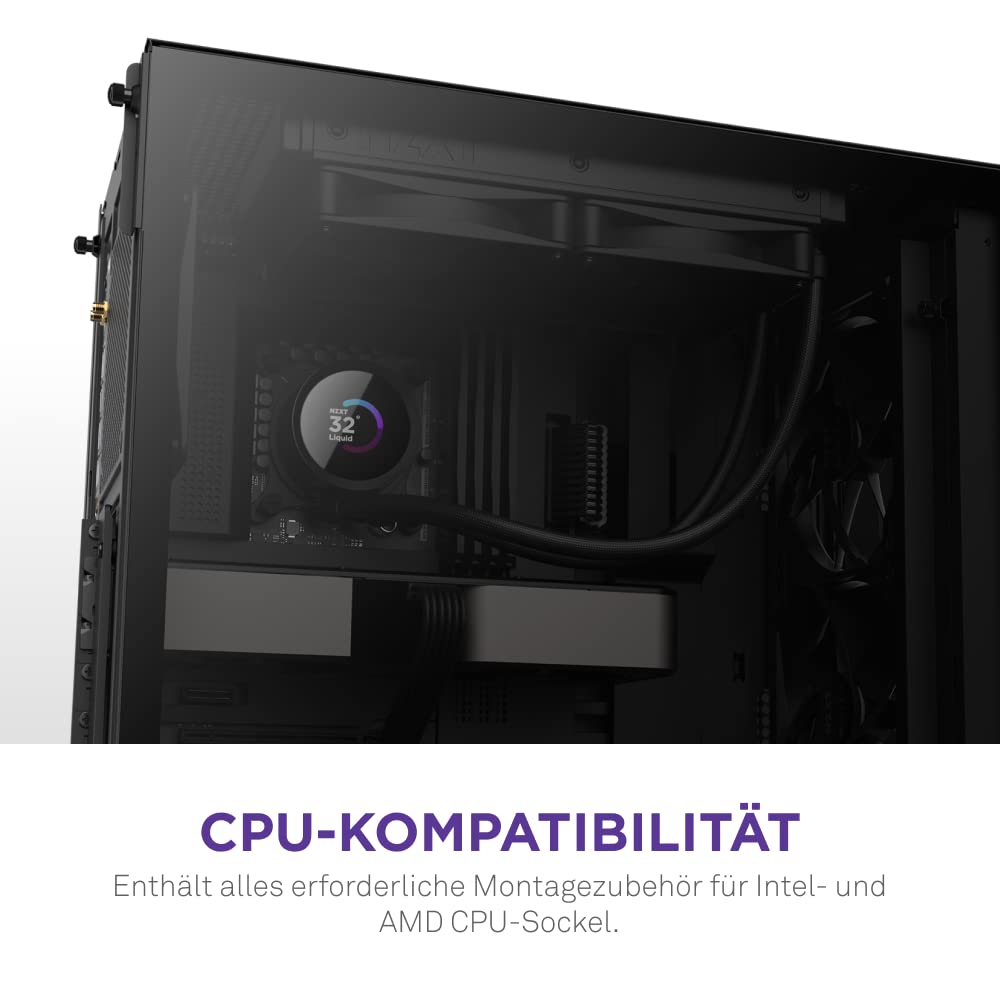 NZXT Kraken 240 - RL-KN240-B1-240mm AIO CPU Wasserkühlung - 1,54" LCD Display 240x240-2x120mm PWM Fans - EIN Breakoutkabel zur einfachen Installation - Schwarz