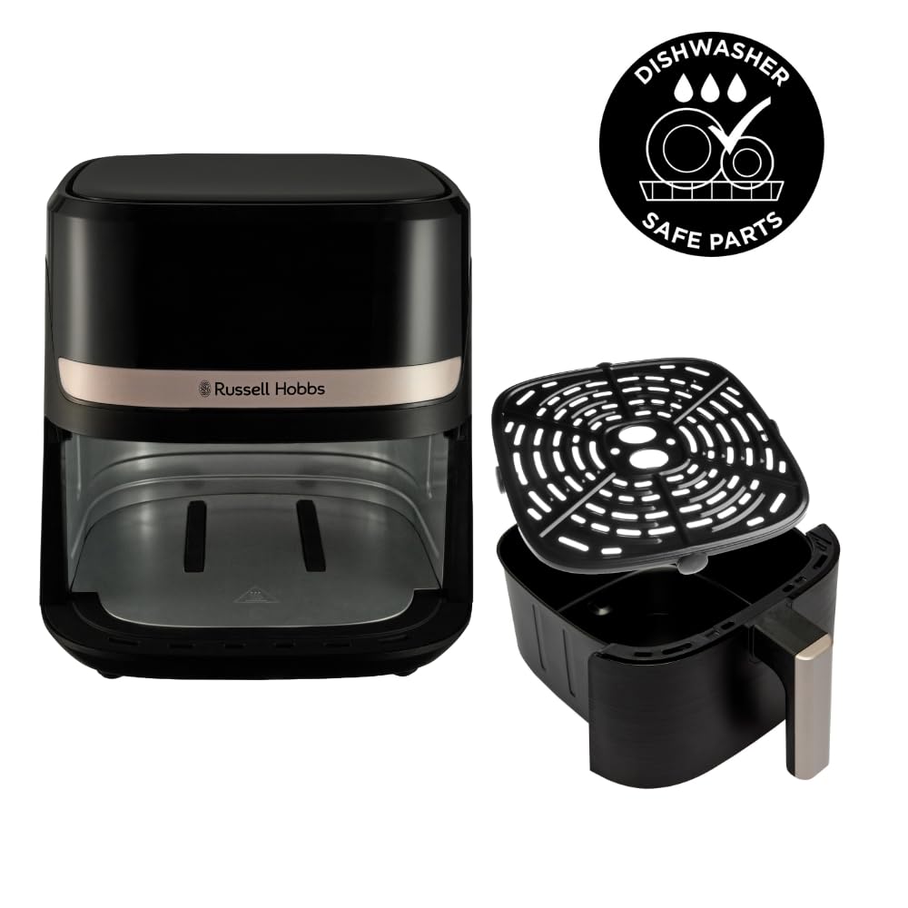 Russell Hobbs Heißluftfritteuse L 4,3L Rapid AirFryer [sehr kleines Gehäuse, sehr leise, 9 Programme] SatisFry (spülmaschinenfest, Fritteuse ohne Öl, TouchScreen, Grillen, Backen, Braten etc) 27610-56