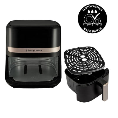 Russell Hobbs Heißluftfritteuse L 4,3L Rapid AirFryer [sehr kleines Gehäuse, sehr leise, 9 Programme] SatisFry (spülmaschinenfest, Fritteuse ohne Öl, TouchScreen, Grillen, Backen, Braten etc) 27610-56