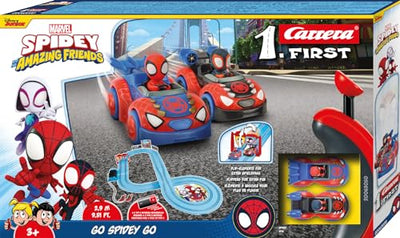 Carrera - 20063049 First I Spidey Web Spinners Rennbahn-Set I Auto für Rennbahn | Rennbahnen und lizensierte Slotcars | bis zu 2 Spieler | Für Kinder ab 3 Jahren & Erwachsene