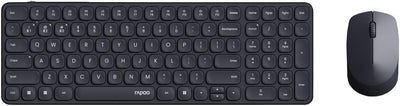 Rapoo 9310M kabelloses Tastatur-Maus Set Wireless Deskset 2400 DPI Sensor bis zu 12 Monate Batterielaufzeit flaches Aluminium Design DE-Layout QWERTZ PC & Mac - schwarz