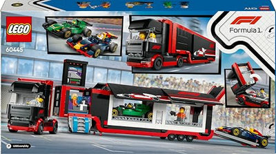 LEGO City F1 Transporter mit RB20 & AMR24 F1 Rennautos - Spielzeug Autotransporter für Red Bull & Aston Martin Formel 1 Teams - Inkl. 5 Minifiguren - Geschenk für Jungen & Mädchen ab 8 Jahren 60445