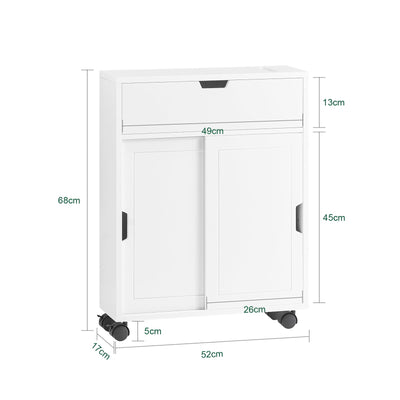 SoBuy BZR31-W Nischenregal Badezimmerschrank Badschrank Badrollwagen mit 2 Schiebetüren und 1 Klappe Kommode fürs Bad Badezimmerregal Badmöbel Weiß BHT ca. 52x68x17cm