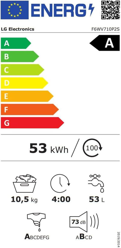 LG Electronics F6WV710P2S Waschmaschine EEK A Frontlader 10,5 kg 1600 Umin Dampf Inverter Direktantrieb