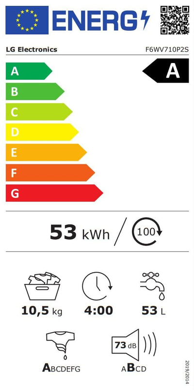 LG Electronics F6WV710P2S Waschmaschine EEK A Frontlader 10,5 kg 1600 Umin Dampf Inverter Direktantrieb