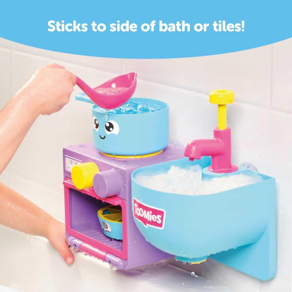 Toomies Bubble & Bake Badewannen Küche, Baby Badespielzeug, Wasserspielzeug, Badespielzeug für Kleinkinder, 2 in 1 Spielset, Badewannenspielzeug geeignet für Kinder ab 18 Monate +