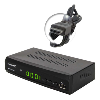 PremiumX Satelliten-Receiver HD 521 FTA Digital SAT TV-Receiver DVB-S2 FullHD HDMI SCART 2X USB Multimedia-Player, 12V Externe Netzteil