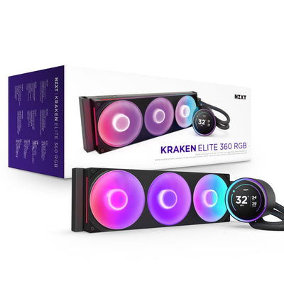 NZXT Kraken Elite 360 RGB - AIO CPU-Flüssigkeitskühler - 360-mm-Radiator - F360 RGB Core-Lüfter - Anpassbares 2,72"-IPS LCD - Turbine Pump - Intel LGA 1700, 1200/115X, 1851 - AMD AM5, AM4 - Schwarz